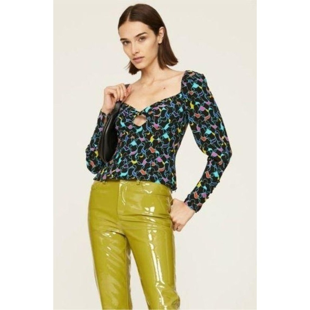 STAUD Josephine Top Long Sleeve Sweetheart Neckline Multicolor‎ Size 8